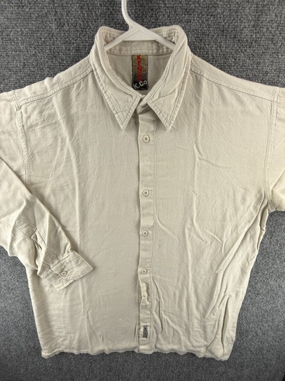 VTG Kenzo Large Ivory Cotton Solid Mens Long Sleeve Shirt Button Up Adult